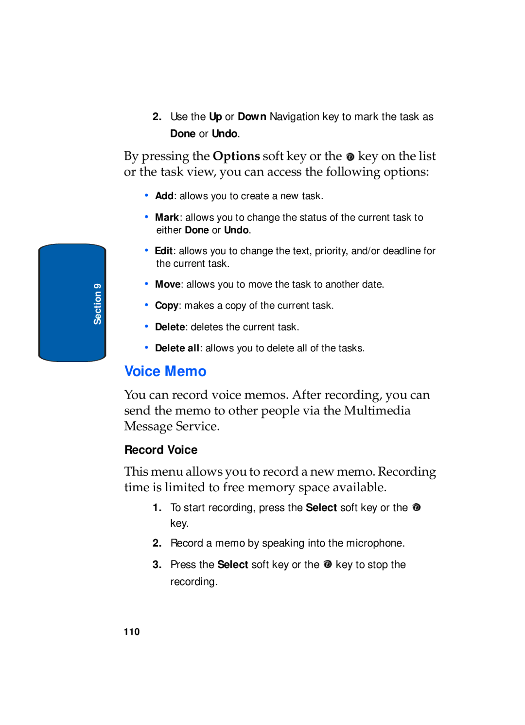 Samsung SGH-x495 Series manual Voice Memo, Record Voice 