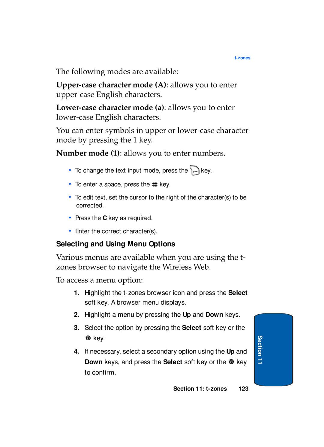 Samsung SGH-x495 Series manual Selecting and Using Menu Options 