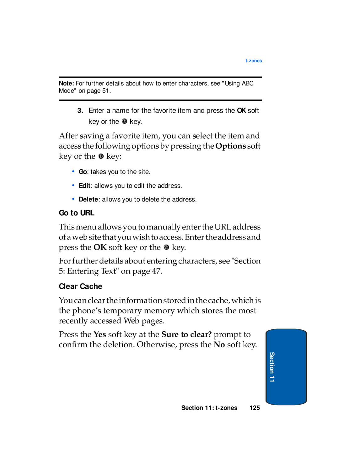 Samsung SGH-x495 Series manual Go to URL, Clear Cache 