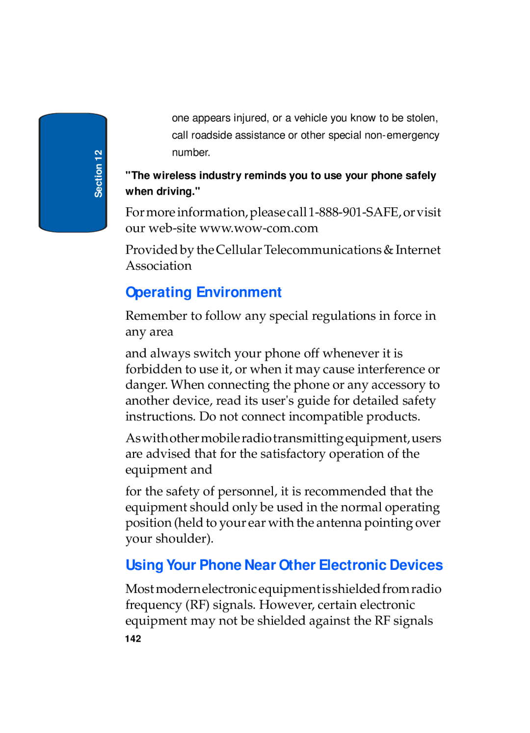 Samsung SGH-x495 Series manual Operating Environment, Using Your Phone Near Other Electronic Devices 