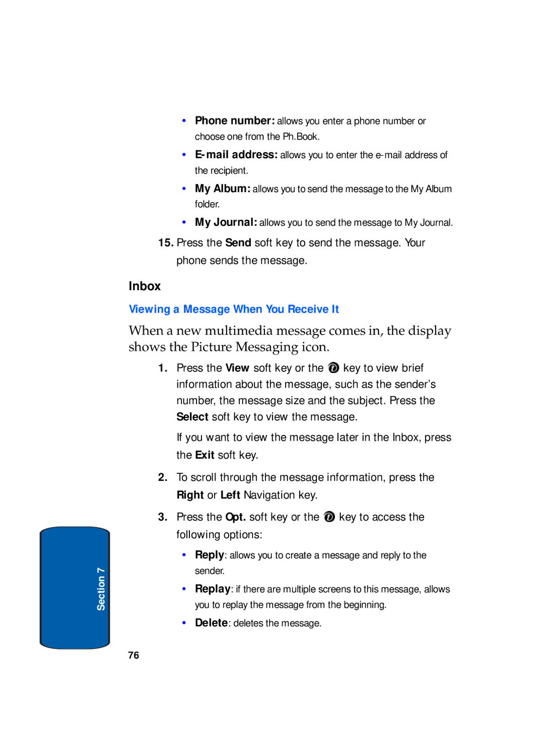 Samsung SGH-x495 Series manual Inbox, Viewing a Message When You Receive It 