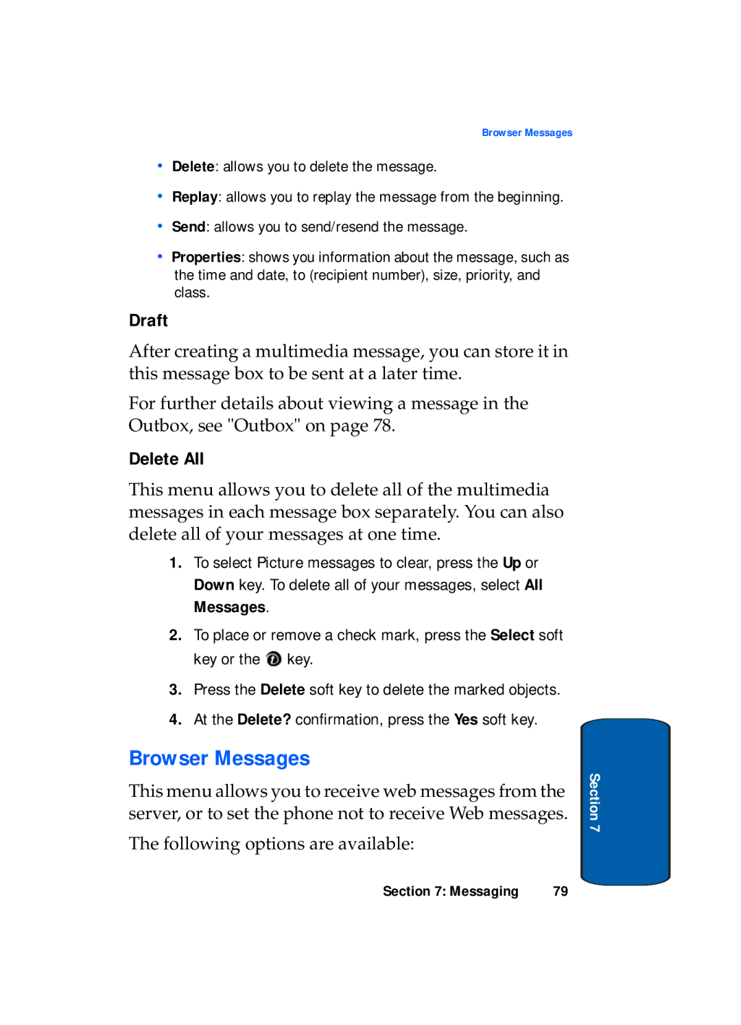 Samsung SGH-x495 Series manual Browser Messages, Draft 