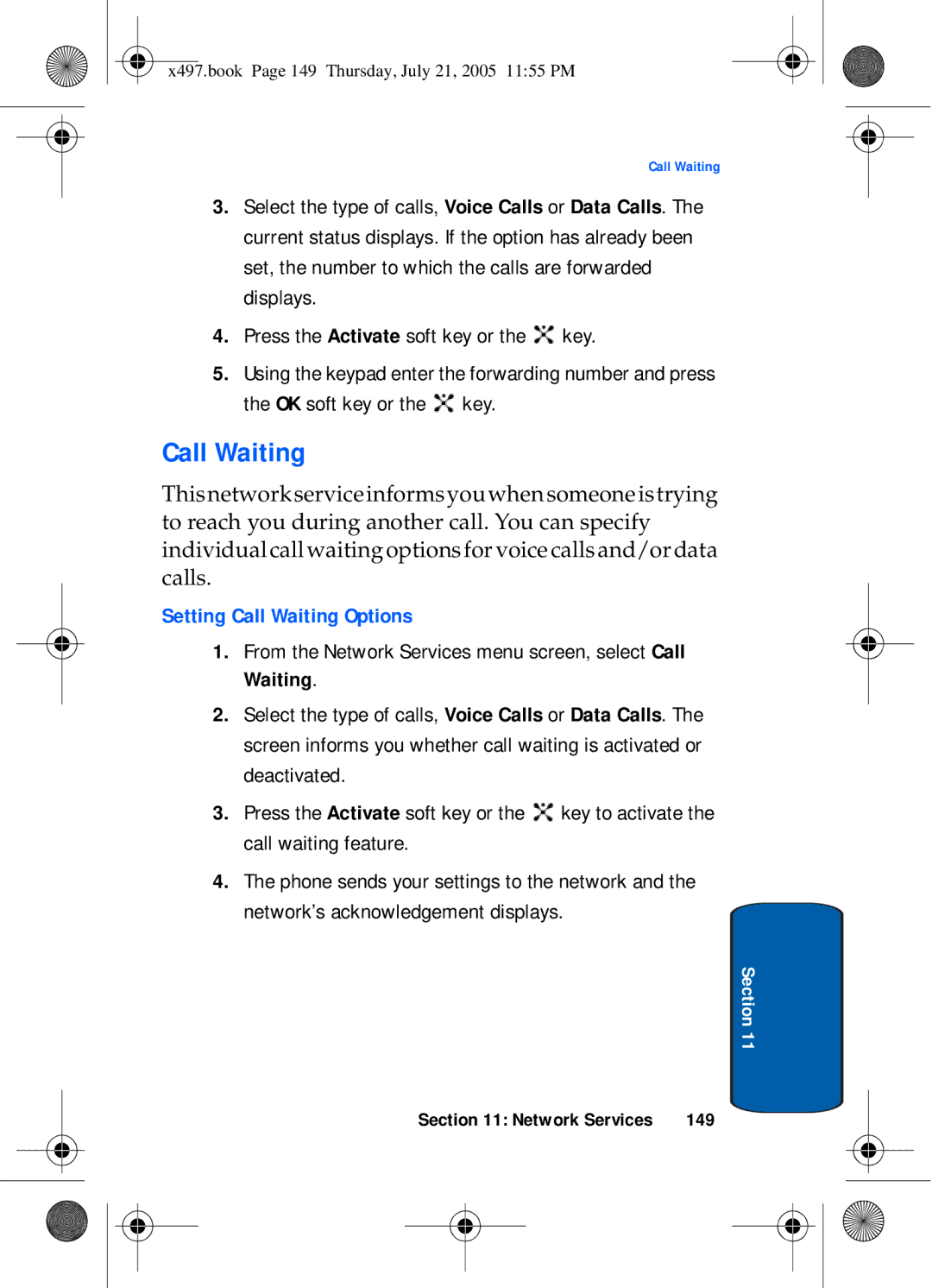 Samsung SGH-x497 manual Setting Call Waiting Options, 149 