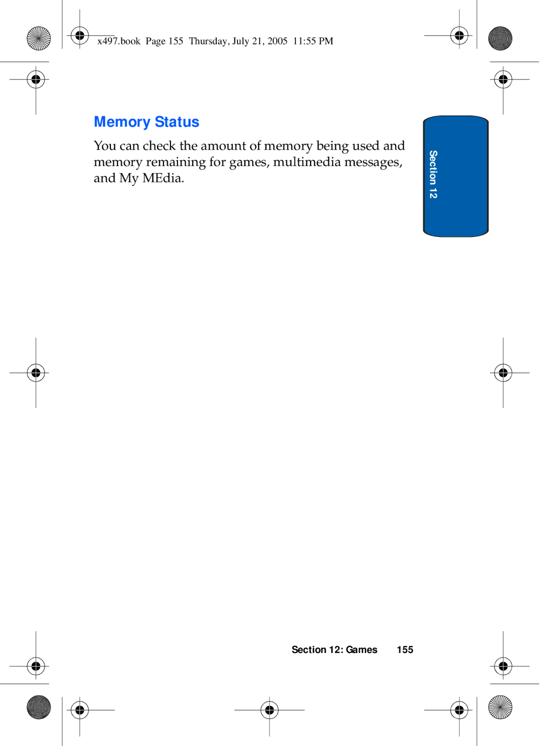 Samsung SGH-x497 manual Memory Status, 155 