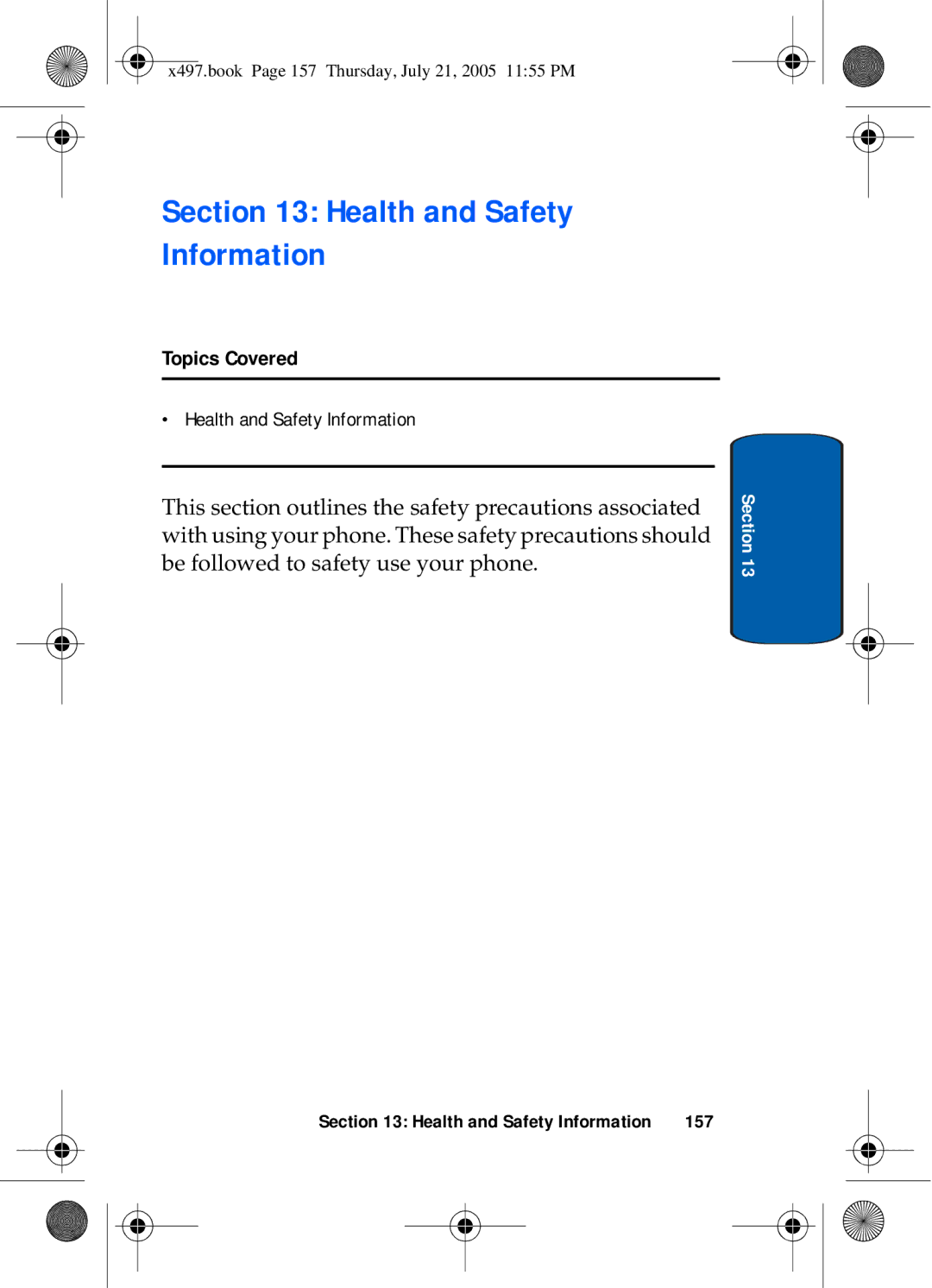 Samsung SGH-x497 manual Health and Safety Information, 157 