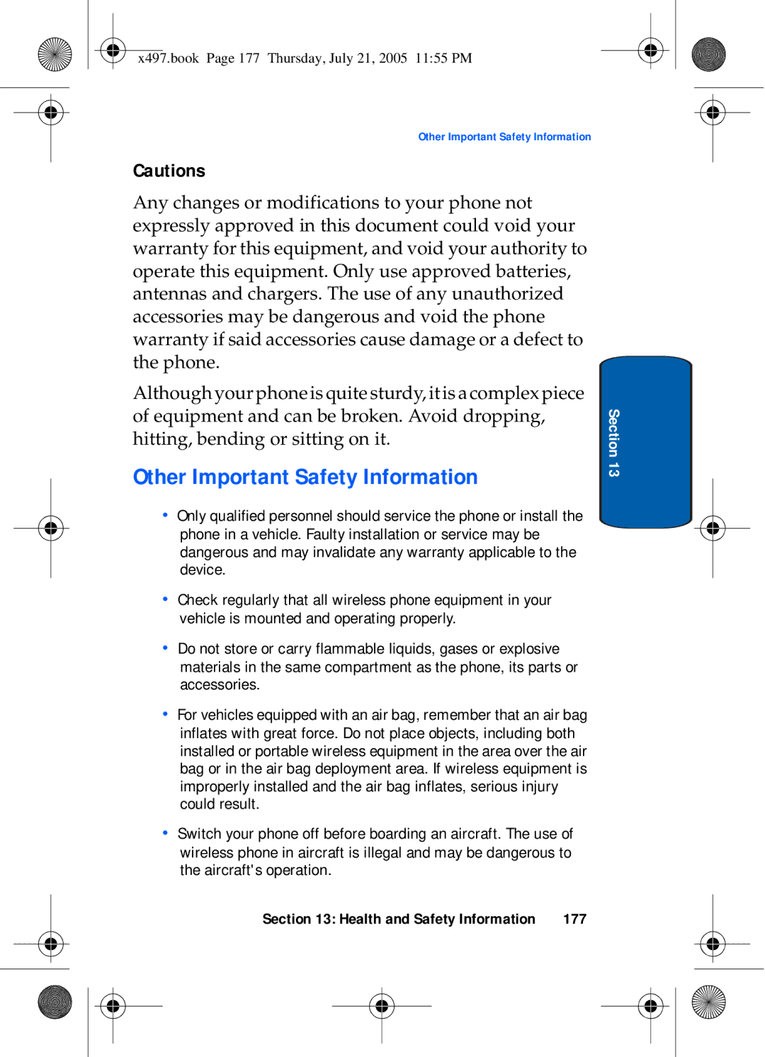 Samsung SGH-x497 manual Other Important Safety Information, 177 