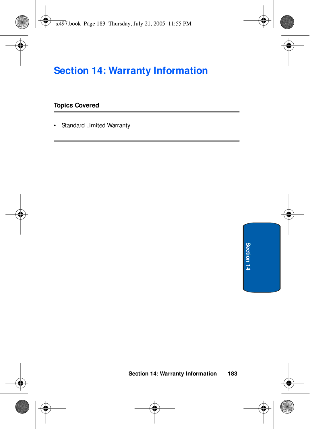 Samsung SGH-x497 manual Warranty Information, 183 