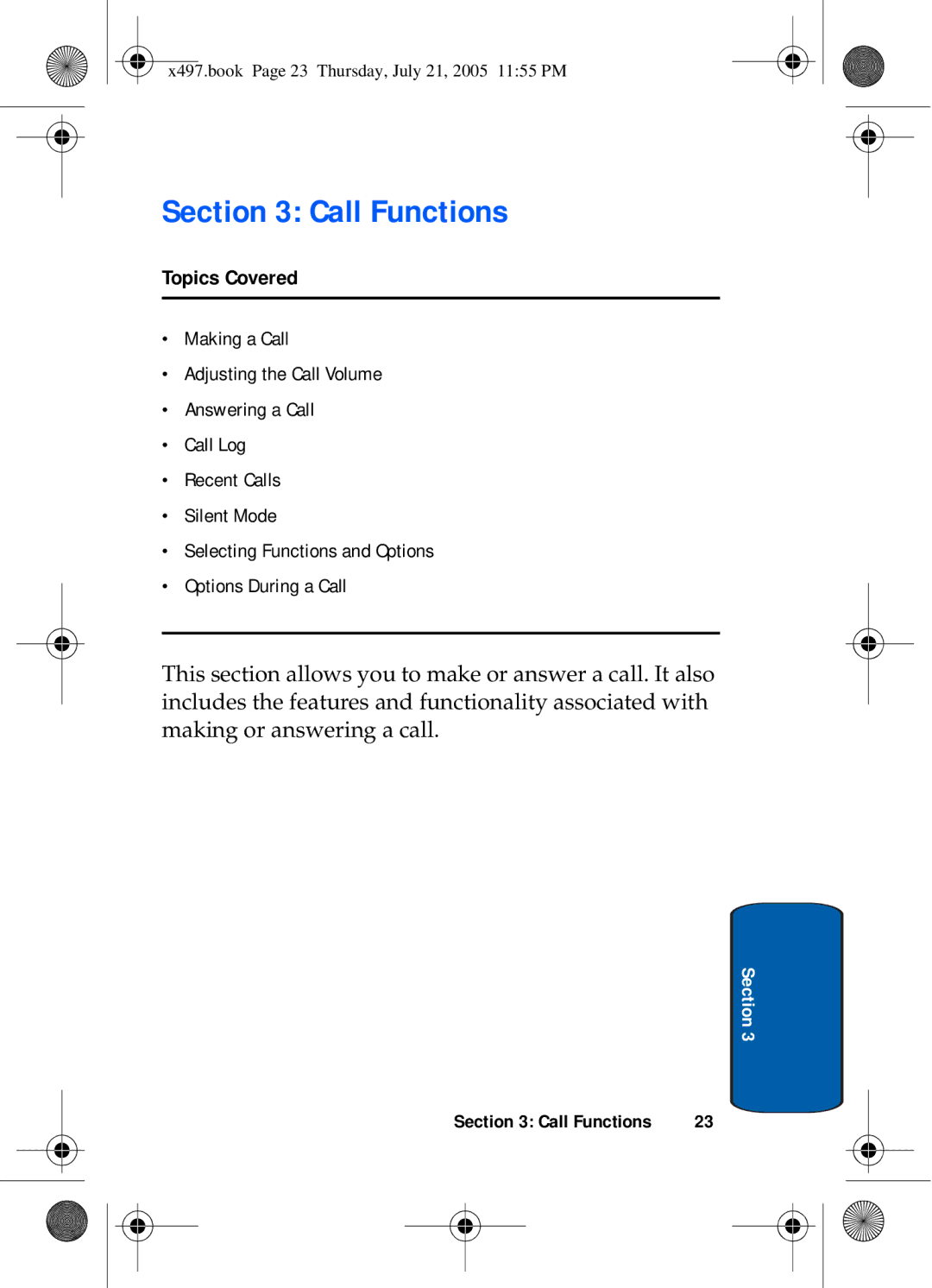 Samsung SGH-x497 manual Call Functions, Topics Covered 