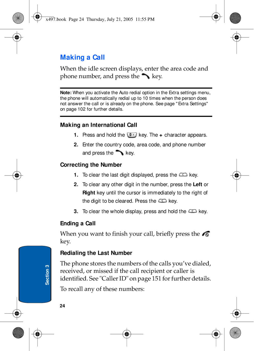 Samsung SGH-x497 manual Making a Call, Making an International Call, Correcting the Number, Ending a Call 