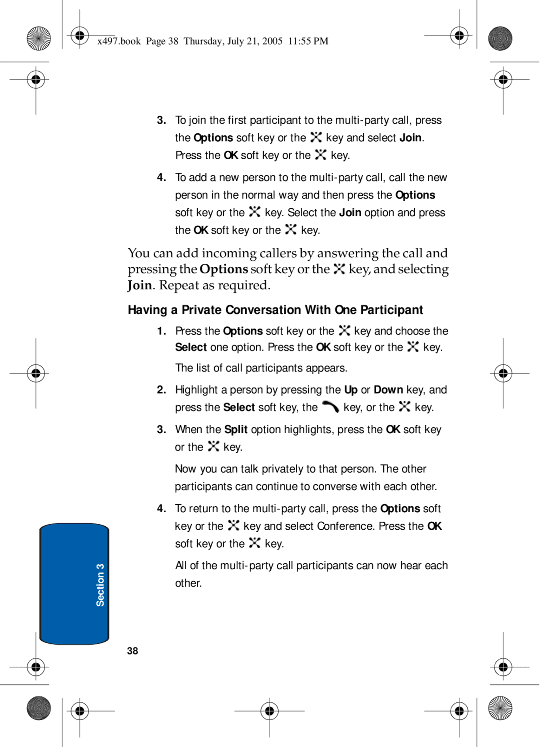 Samsung SGH-x497 manual Having a Private Conversation With One Participant 