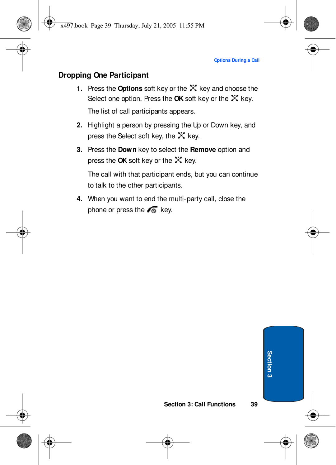 Samsung SGH-x497 manual Dropping One Participant, List of call participants appears 