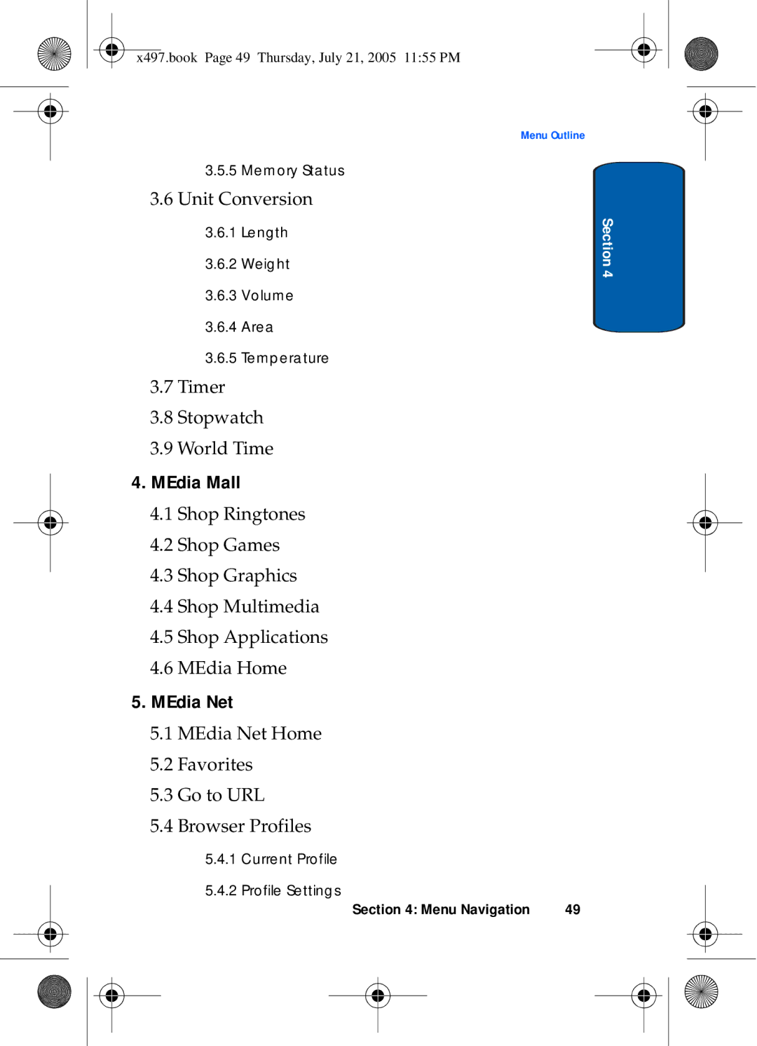 Samsung SGH-x497 manual MEdia Mall, MEdia Net 