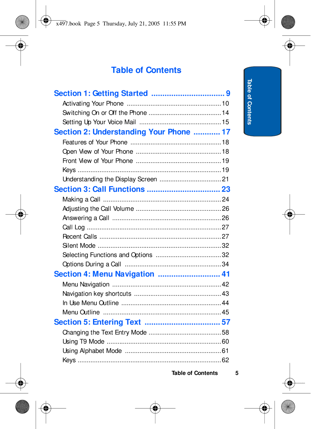 Samsung SGH-x497 manual Table of Contents 