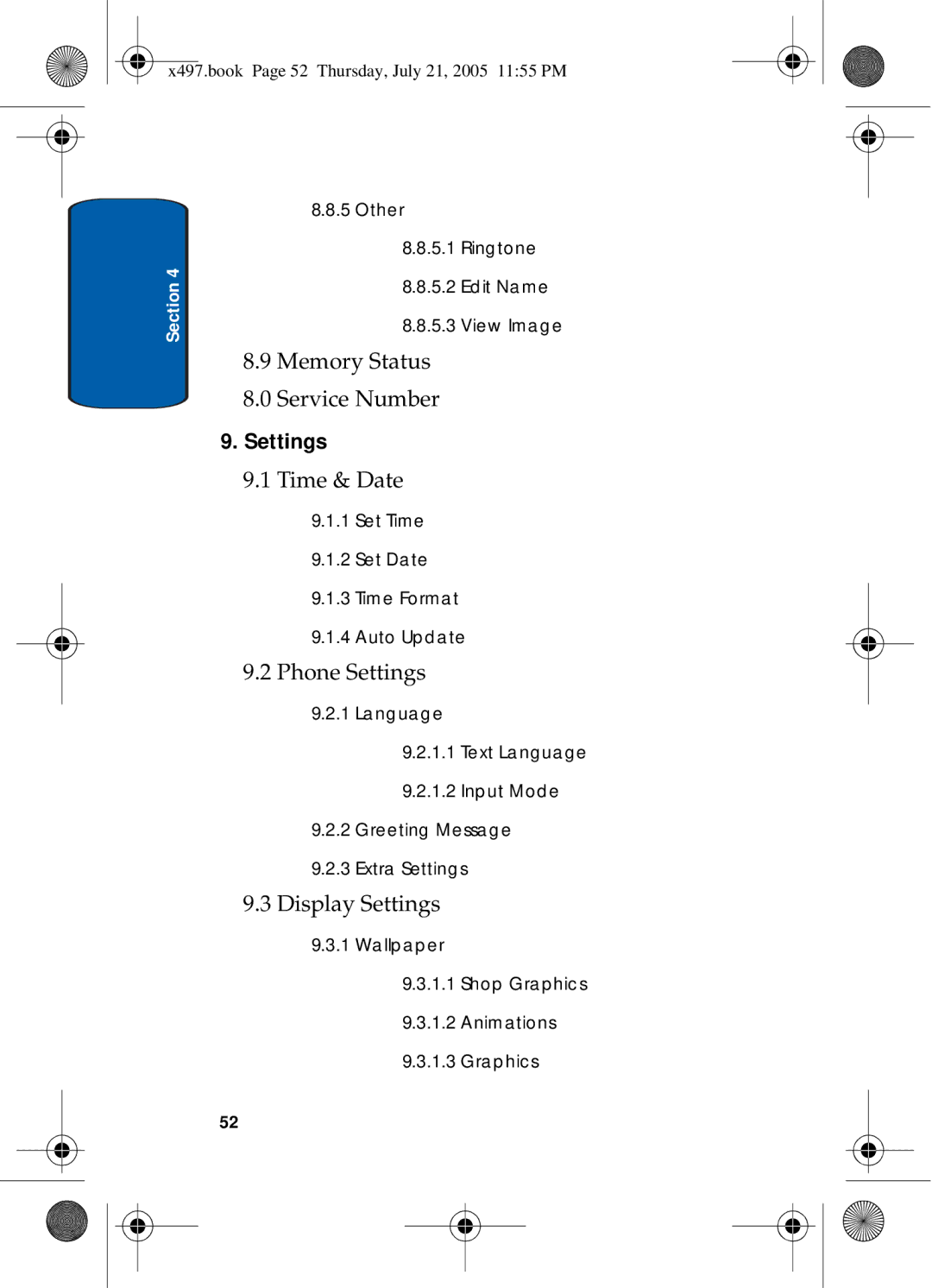 Samsung SGH-x497 manual Display Settings 