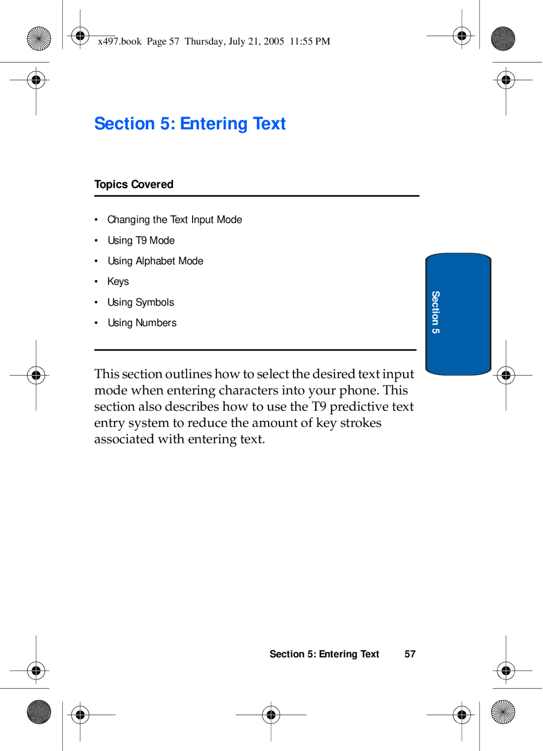 Samsung SGH-x497 manual Entering Text, Topics Covered 