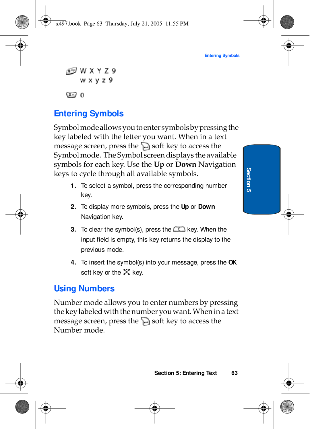 Samsung SGH-x497 manual Entering Symbols, Using Numbers 