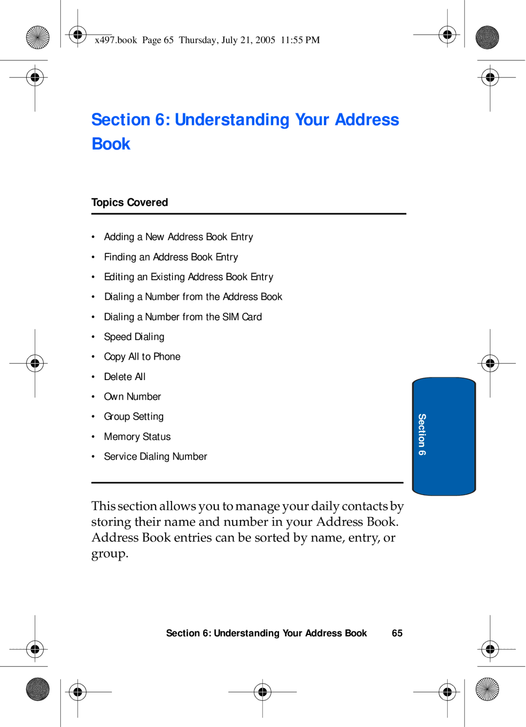 Samsung SGH-x497 manual Understanding Your Address Book, Topics Covered 