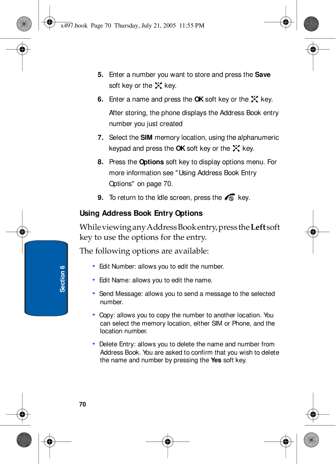 Samsung SGH-x497 manual Using Address Book Entry Options 