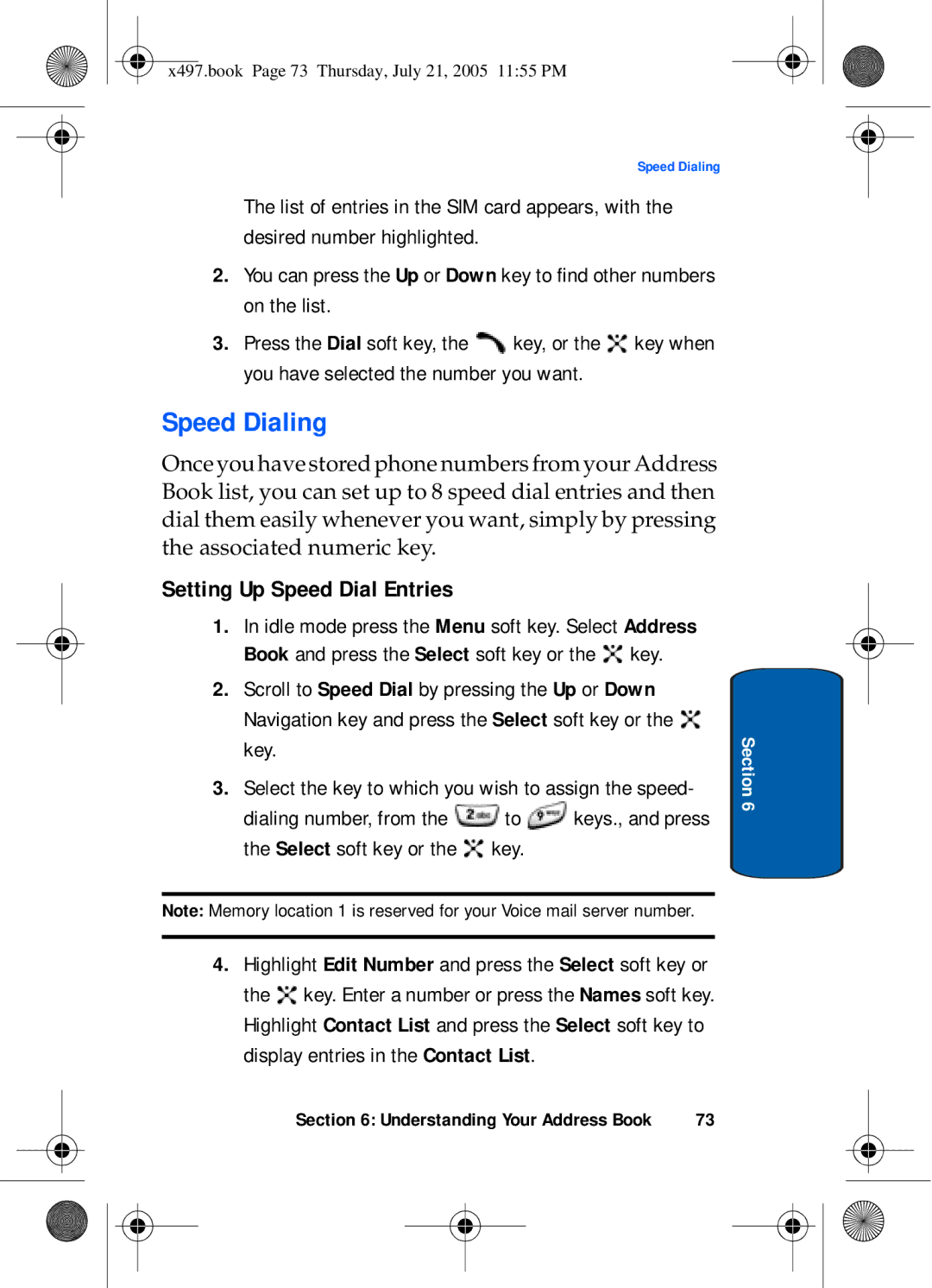 Samsung SGH-x497 manual Speed Dialing, Setting Up Speed Dial Entries 