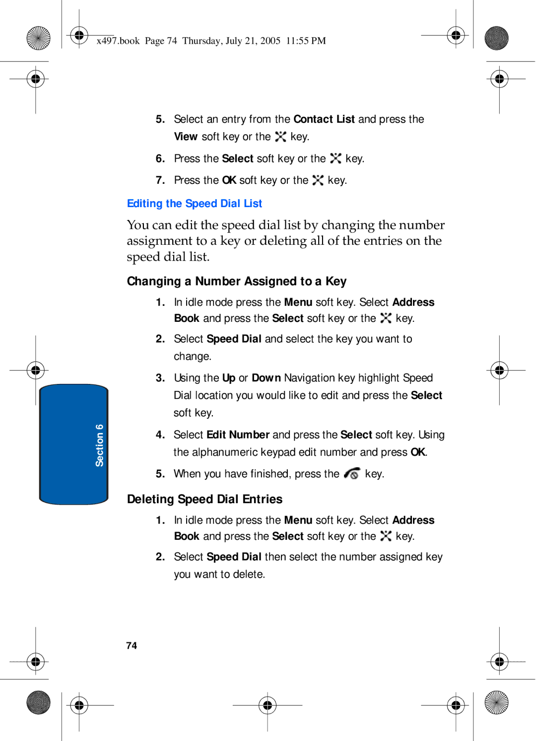 Samsung SGH-x497 manual Changing a Number Assigned to a Key, Deleting Speed Dial Entries, Editing the Speed Dial List 