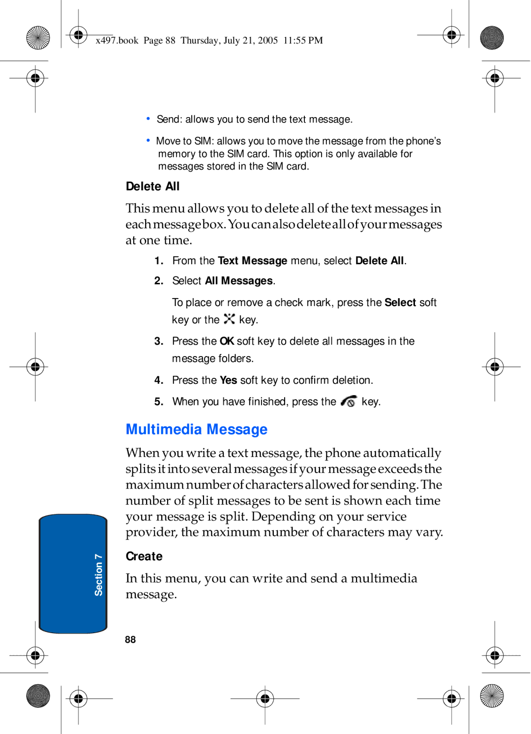 Samsung SGH-x497 manual Multimedia Message, From the Text Message menu, select Delete All, Select All Messages 