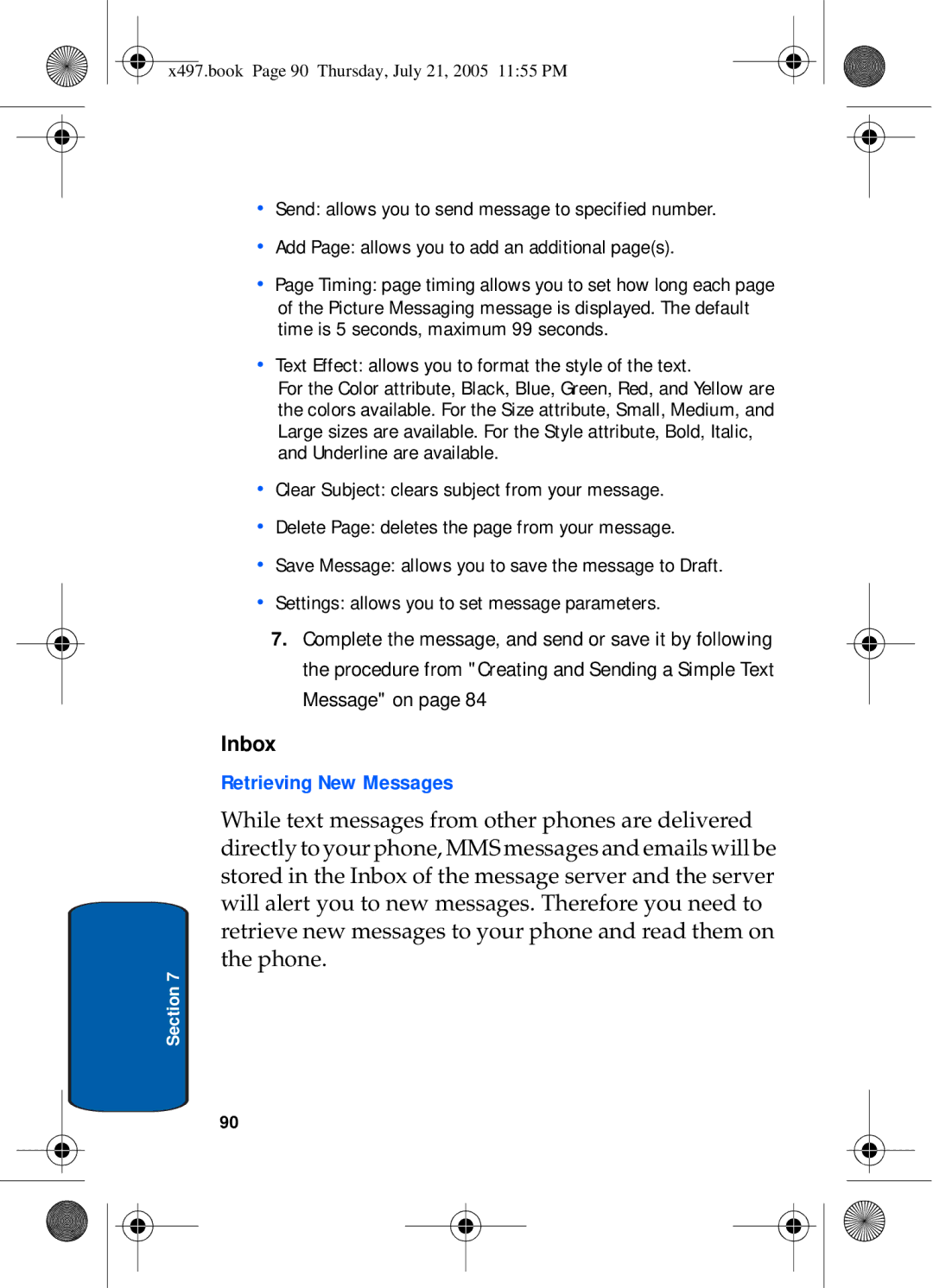 Samsung SGH-x497 manual Inbox, Retrieving New Messages 