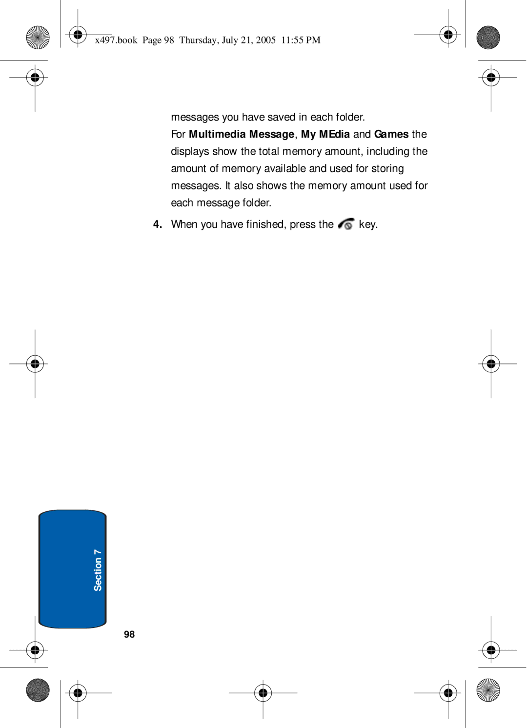 Samsung SGH-x497 manual Messages you have saved in each folder, When you have finished, press the key 