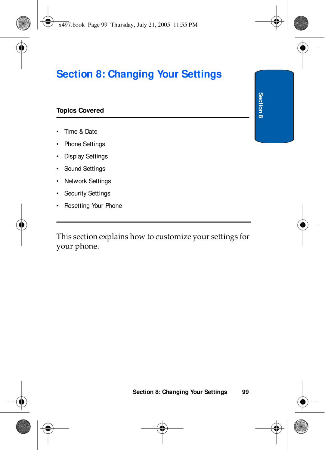 Samsung SGH-x497 manual Changing Your Settings 