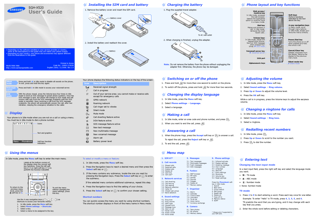 Samsung SGH-X520 manual User’s Guide 