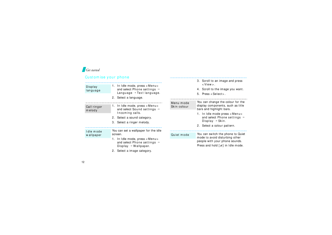 Samsung SGH-X640 manual Customise your phone, Display language, Call ringer melody, Quiet mode 