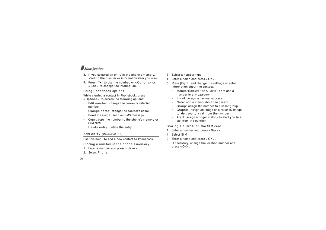 Samsung SGH-X640 manual Using Phonebook options, Use this menu to add a new contact to Phonebook 