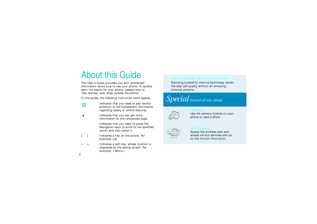 Samsung SGH-X640 manual This guide, the following instruction icons appear, Example 