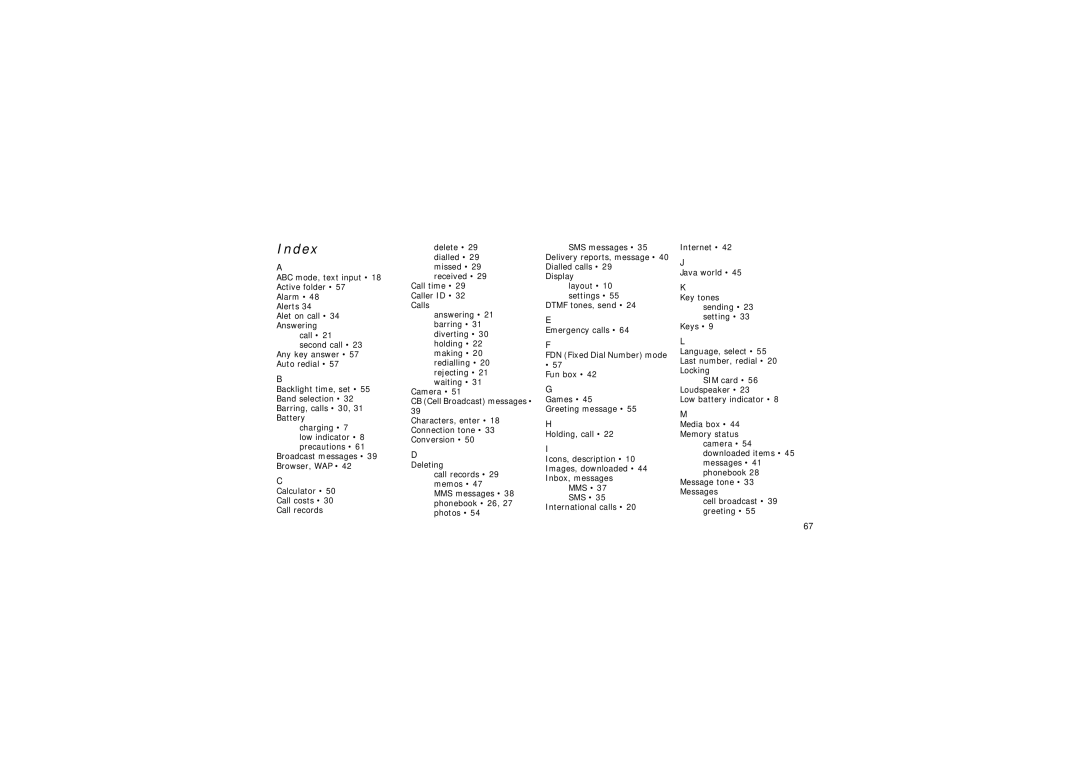 Samsung SGH-X640 manual Index 