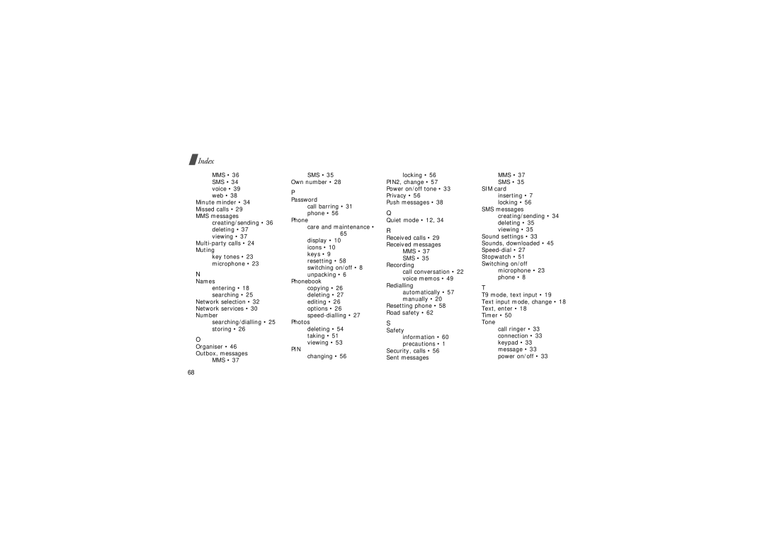 Samsung SGH-X640 manual Index 