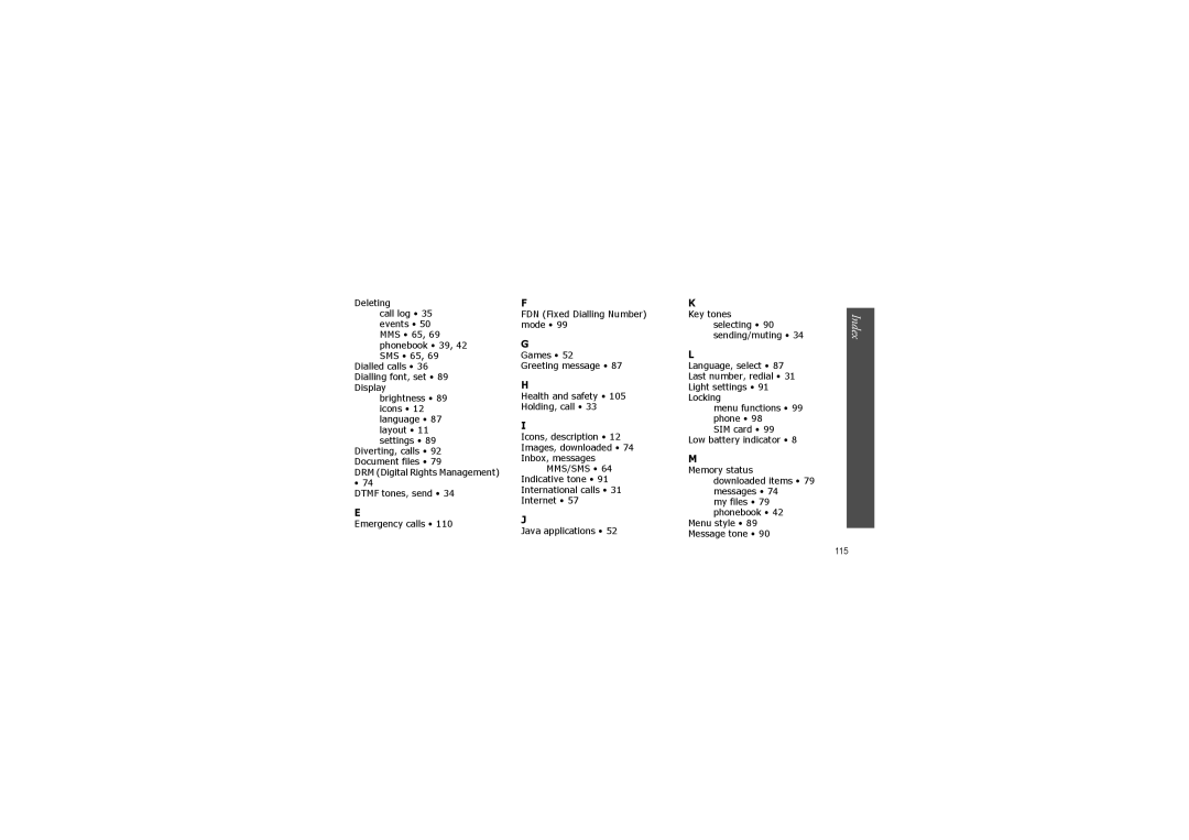 Samsung SGH-X830 manual Index 