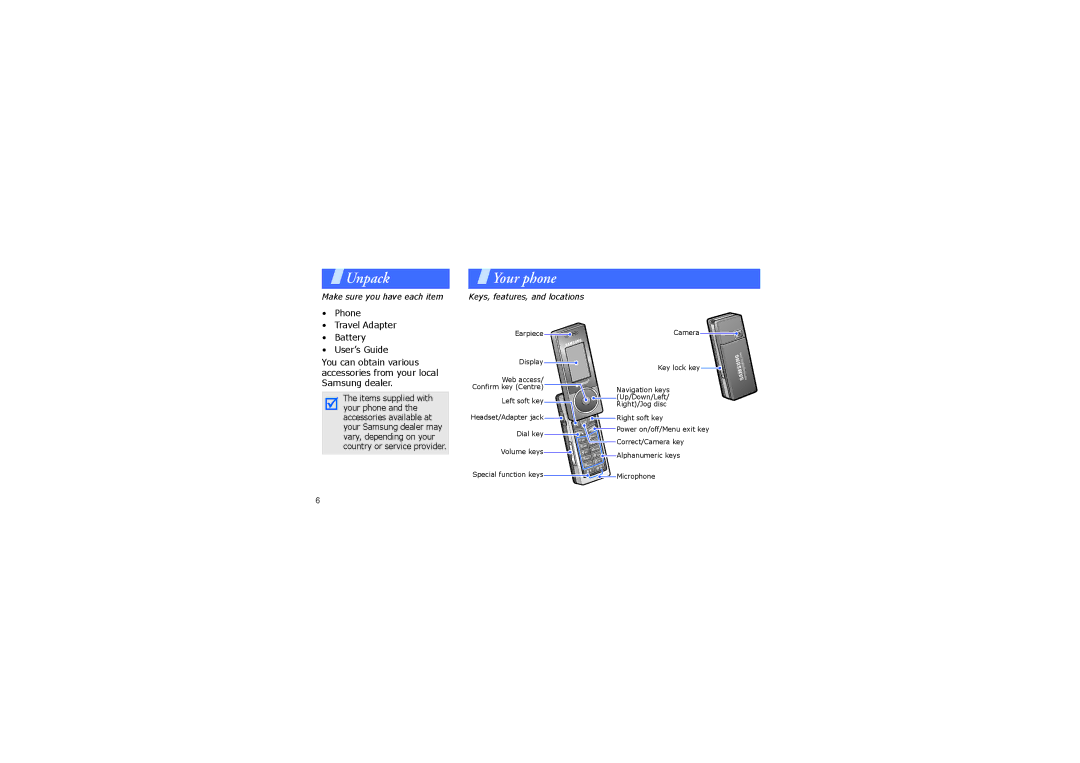 Samsung SGH-X830 manual Unpack 