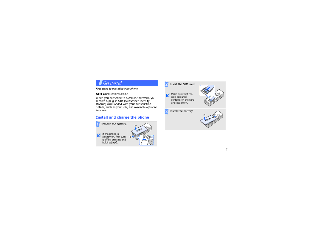 Samsung SGH-X830 manual Install and charge the phone, SIM card information 