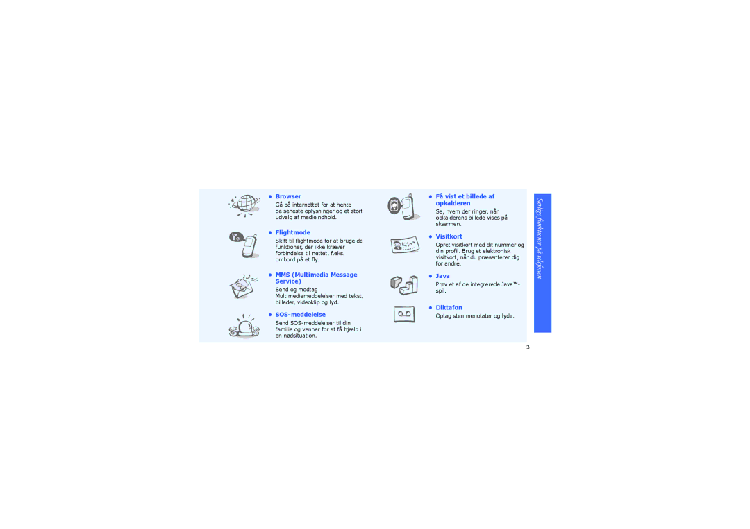 Samsung SGH-X830UWATDC, SGH-X830UWAODK, SGH-X830CIAODK, SGH-X830CIATDC, SGH-X830UWAXEE manual Særlige funktioner på telefonen 