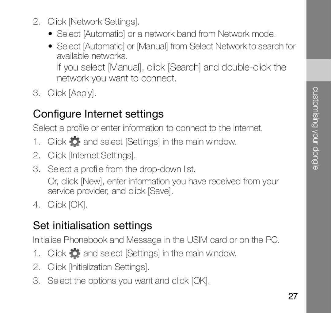 Samsung SGH-Z810 user manual Configure Internet settings, Set initialisation settings 