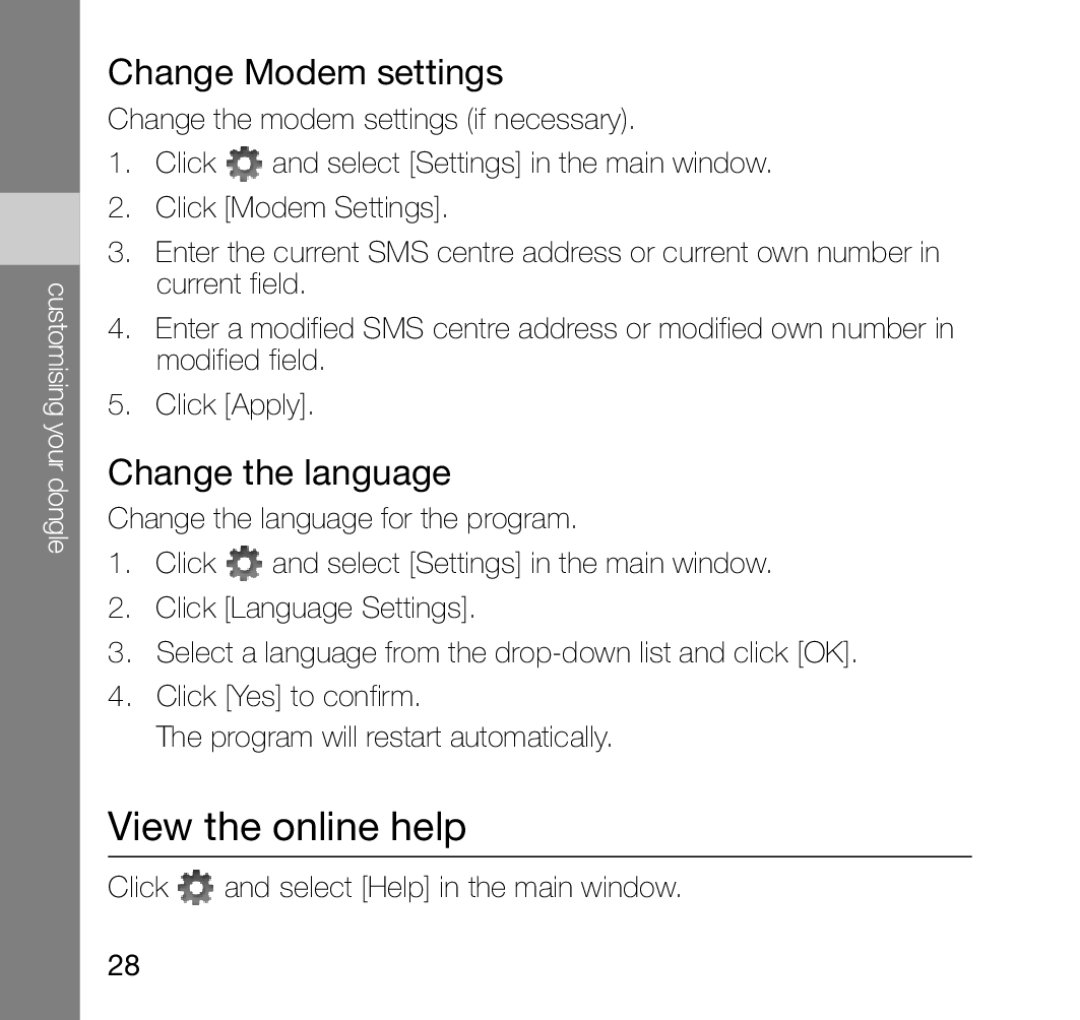 Samsung SGH-Z810 user manual View the online help, Change Modem settings, Change the language 