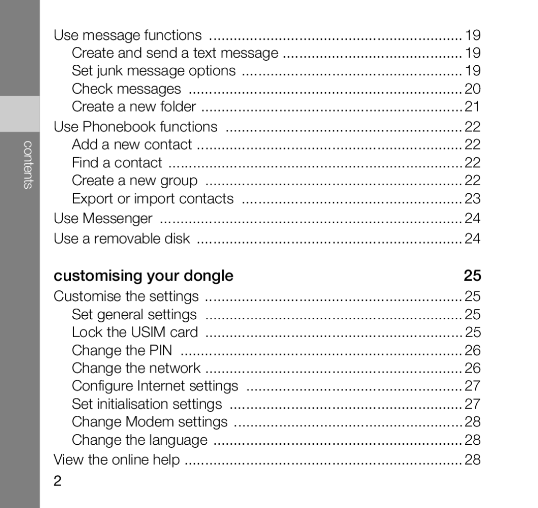 Samsung SGH-Z810 user manual Customising your dongle, Contents 