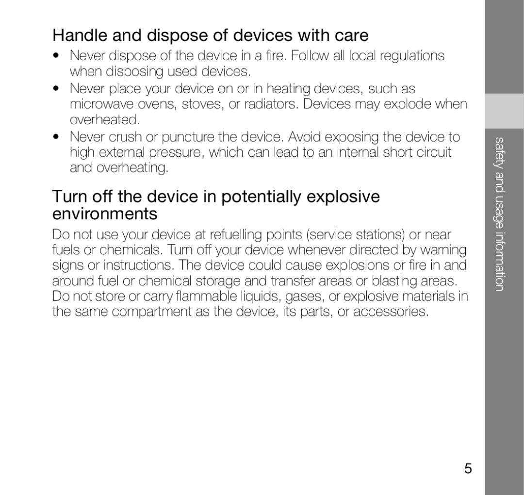 Samsung SGH-Z810 Handle and dispose of devices with care, Turn off the device in potentially explosive environments 