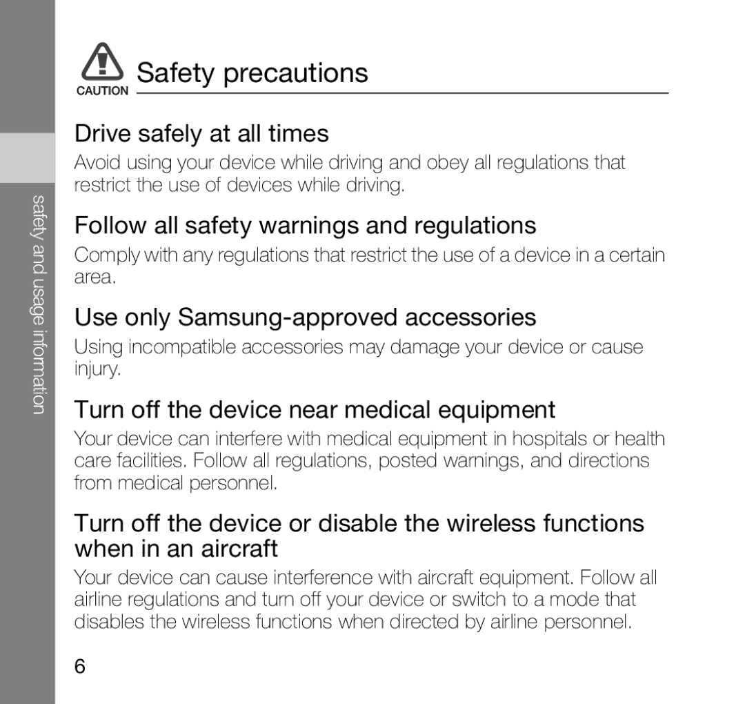 Samsung SGH-Z810 user manual Safety precautions, Drive safely at all times, Follow all safety warnings and regulations 