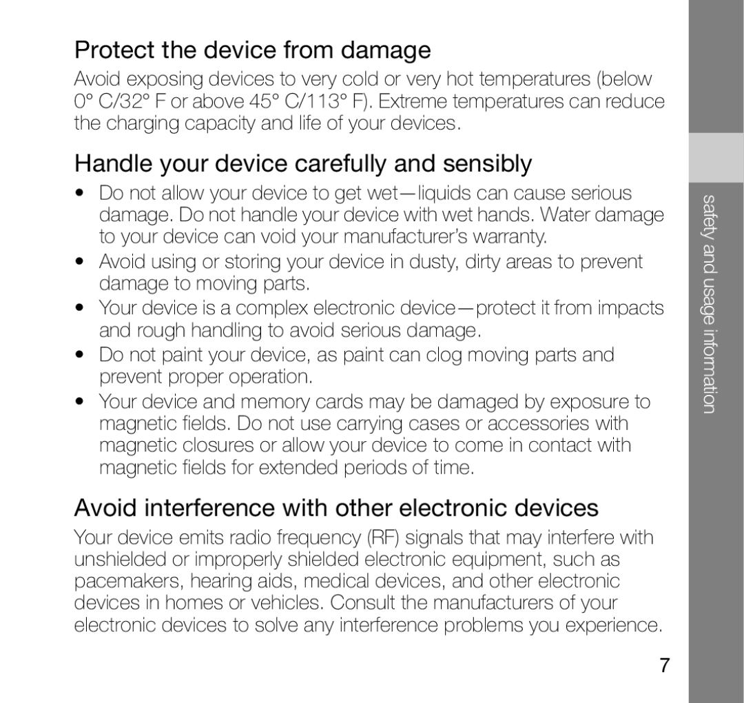 Samsung SGH-Z810 user manual Protect the device from damage, Handle your device carefully and sensibly 