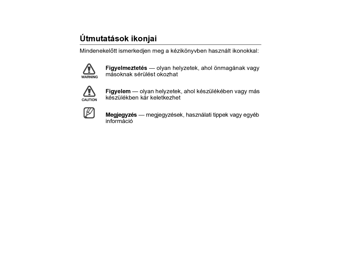 Samsung SGH-Z810PWAXEH, SGH-Z810PWAGTL, SGH-Z810PWAXEO manual Útmutatások ikonjai 