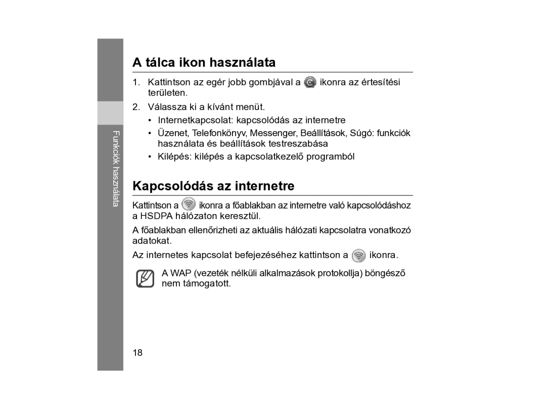 Samsung SGH-Z810PWAXEH, SGH-Z810PWAGTL, SGH-Z810PWAXEO manual Tálca ikon használata, Kapcsolódás az internetre 