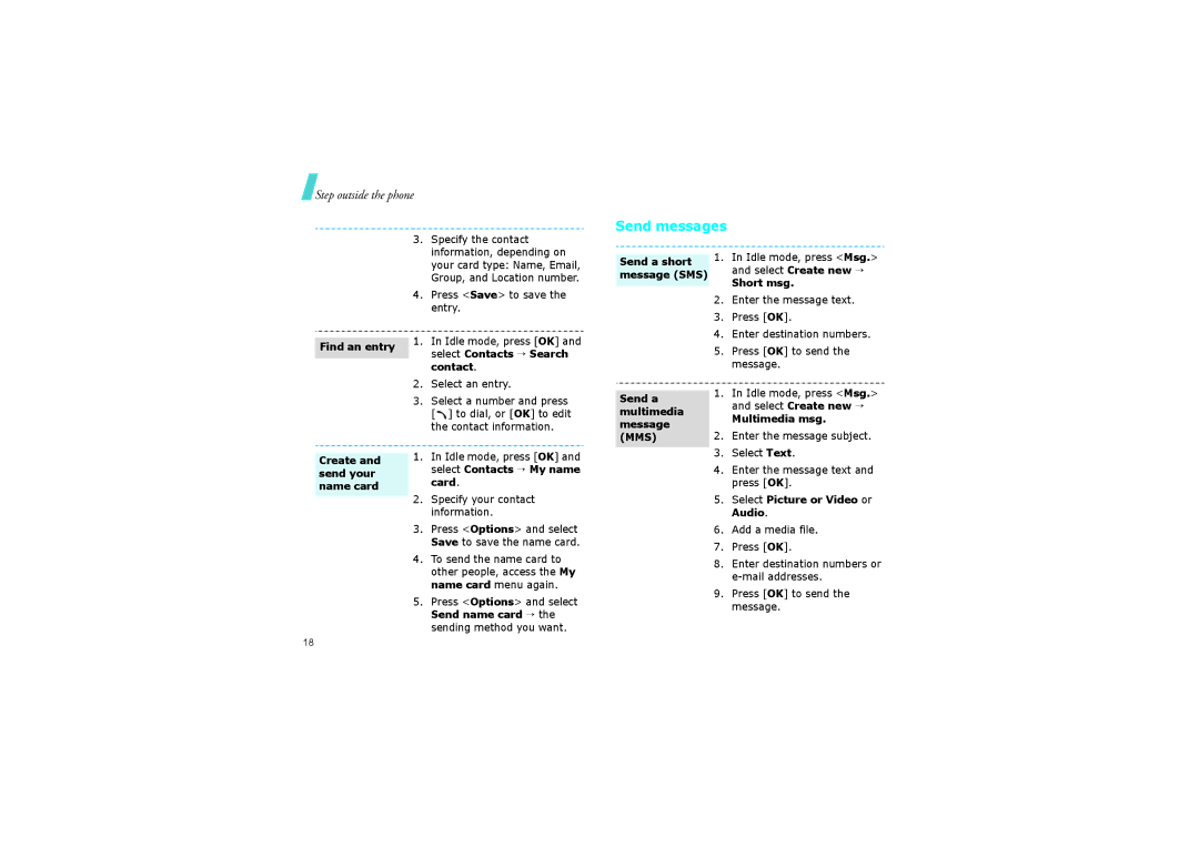 Samsung SGH-ZM60ZWMCRO, SGH-ZM60ASMCRO, SGH-ZM60BKMCRO, SGH-ZM60ABMCRO, SGH-ZM60ZKMCRO manual Send messages 