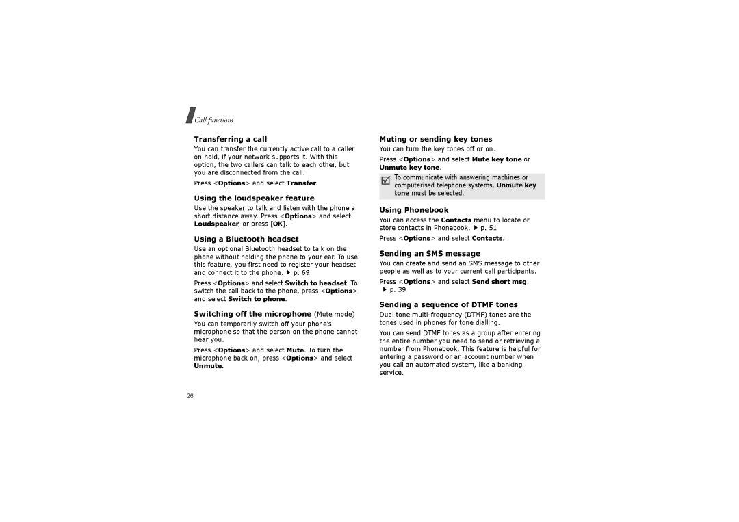 Samsung SGH-ZM60ZKMCRO Transferring a call, Using the loudspeaker feature, Using a Bluetooth headset, Using Phonebook 