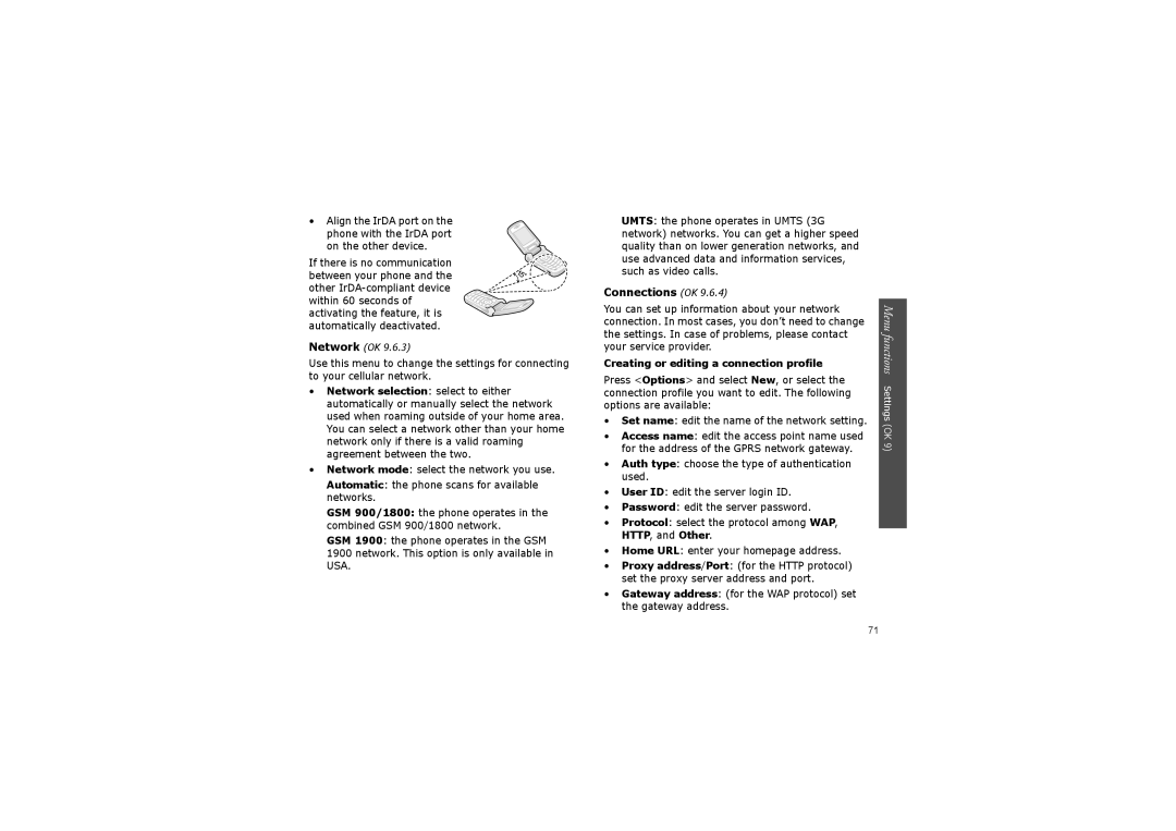 Samsung SGH-ZM60ZKMCRO, SGH-ZM60ASMCRO manual On the other device, Connections OK, Creating or editing a connection profile 