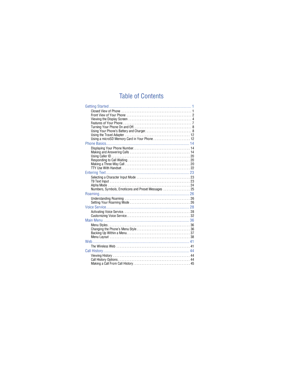 Samsung SH-u740 manual Table of Contents 